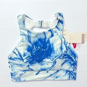 CALIA x mall women’s high neck swim top floral nourish blue